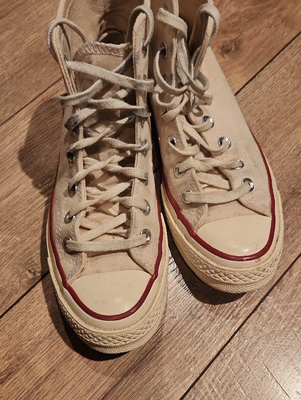 Converse High-Top Sneakers in Cream with Red Trim - Picture 4 of 16